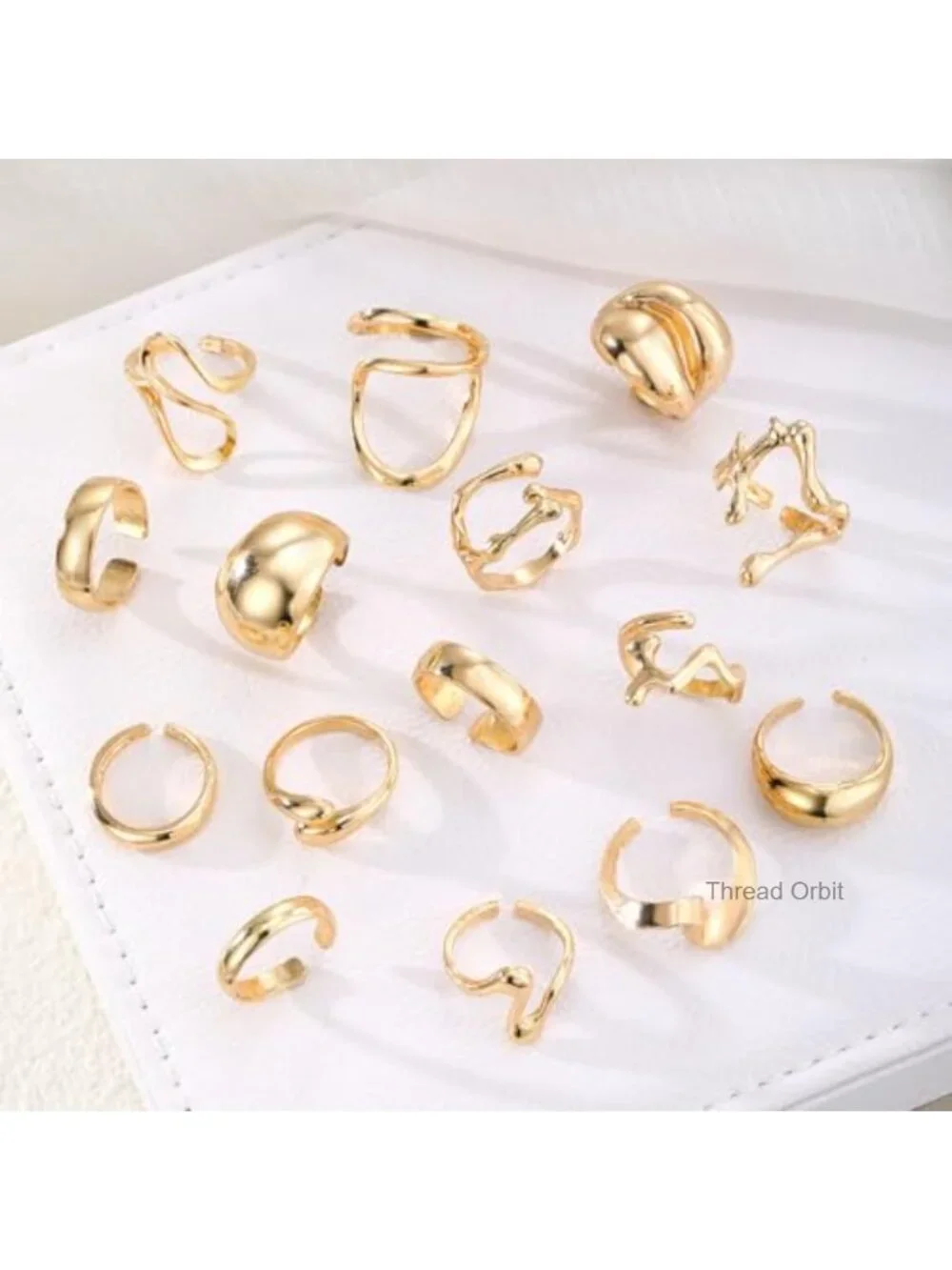 14K Gold Plated Chunky Stackable Open Rings Set - Adjustable